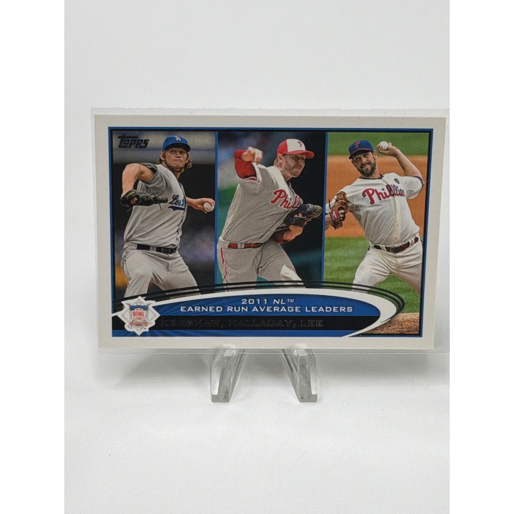 2012 Topps 297 Clayton Kershaw Roy‎ Halladay Cliff Lee 2011 NL ERA Leaders Card